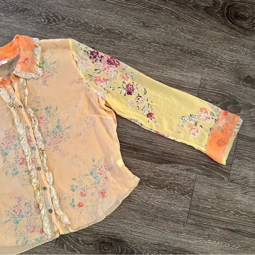 J. Jill Rayon Floral Ruffle Button Down - Picture 4 of 9